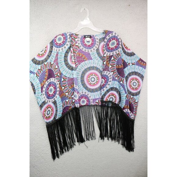 Fornia Colorful Mandellas Fringe Overlay-Size S/M-Boho-Semi-Sheer-Open Front - Picture 1 of 8